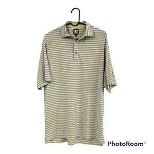 FootJoy Mens Large White & Blue Striped Short Sleeve‎ Golf Polo